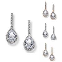 Brass Drop Earring Teardrop plated for woman & with cubic zirconia nickel lead & cadmium free Sold By Pair