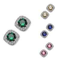 Brass Stud Earring Rhombus platinum plated for woman & with cubic zirconia nickel lead & cadmium free 10mm Sold By Pair