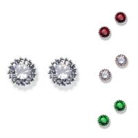 Brass Stud Earring, plated, for woman & with cubic zirconia, more colors for choice, nickel, lead & cadmium free, 10mm, Sold By Pair
