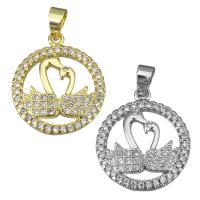 Cubic Zirconia Micro Pave Brass Pendant, Swan, plated, micro pave cubic zirconia, more colors for choice, 16.50x19x3mm, Hole:Approx 3.5mm, Sold By PC