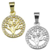 Cubic Zirconia Micro Pave Brass Pendant, Tree, plated, micro pave cubic zirconia, more colors for choice, 12x15x3mm, Hole:Approx 3.5mm, Sold By PC