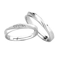 Anéis Couple dedo, 925 prata esterlina, platinado, abrir & ajustável & micro pavimento em zircônia cúbica, tamanho:6-10, vendido por par