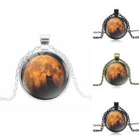 Time Gem Jewelry Necklace, Tibetan Style, with iron chain & Glass, Flat Round, plated, Unisex & oval chain & decal, more colors for choice, lead & cadmium free, 28x36mm, Sold Per Approx 15.7 Inch Strand