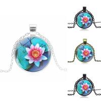 Time Gem Jewelry Necklace Zinc Alloy with iron chain & Glass Flat Round plated Unisex & oval chain & decal lead & cadmium free Sold Per Approx 15.7 Inch Strand