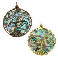 Brass Pendant, with Abalone Shell, Flat Round, plated, more colors for choice, 45x54x10mm, Hole:Approx 3mm, Sold By PC