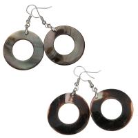 Shell Earrings, Brass, with Black Shell, Donut, silver color plated, for woman, more colors for choice, 53mm, 31mm, Sold By Pair