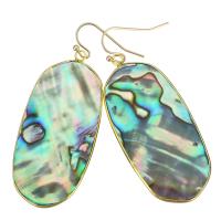 Shell Earrings, Brass, with Abalone Shell, Rectangle, gold color plated, for woman, 58mm, 23x49mm, Sold By Pair