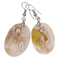 Shell Earrings Brass with Shell Flat Oval silver color plated for woman 52mm Sold By Pair