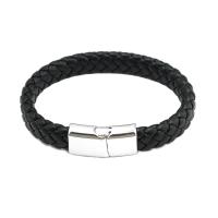 leather cord Bracelet, Tibetan Style magnetic clasp, braided bracelet & different length for choice & for man, more colors for choice, Sold By Strand