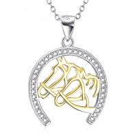 Collares de Plata Esterlina, plata de ley 925, chapado, cadena oval & para mujer & con diamantes de imitación, 26.10x18.90mm, Vendido por Sarta