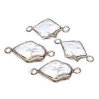 Freshwater Pearl Pendants, with Brass, Rhombus, natural, 1/1 loop, 21x10x4mm-23x11x15mm, Hole:Approx 1.5mm, Sold By PC