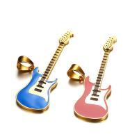 Stainless Steel Sweater Chain Necklace, Guitar, gold color plated, epoxy gel, more colors for choice, 72x23mm, Hole:Approx 7x11mm, Sold By PC
