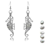 Freshwater Pearl Earrings, Tibetan Style, with pearl, iron earring hook, platinum color plated, different styles for choice & hollow, lead & cadmium free, 21x11mm-25x34mm, Sold By Pair