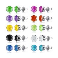 Stainless Steel Stud Earrings, for woman & with cubic zirconia, more colors for choice, 6x14.5mm, Sold By Pair