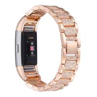 Watch Bands, Stainless Steel, plated, for Fitbit charge 2 & with rhinestone, more colors for choice, 18mm, Sold Per Approx 7.3 Inch Strand
