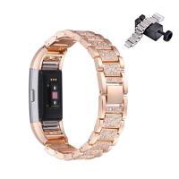 Watch Bands, Stainless Steel, plated, with watch repair tool & for Fitbit charge 2 & with rhinestone, more colors for choice, 18mm, Sold Per Approx 7.3 Inch Strand