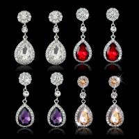 Zinc Alloy Drop Earring with Crystal brass post pin Teardrop platinum color plated for woman & faceted & with rhinestone nickel lead & cadmium free Sold By Pair