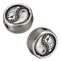 Tibetan Style Flat Beads, Flat Round, antique silver color plated, ying yang, nickel, lead & cadmium free, 8x8x4mm, Hole:Approx 1mm, 100PCs/Lot, Sold By Lot