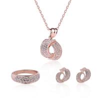 Tibetan Style Jewelry Sets, Stud Earring & finger ring & necklace, rose gold color plated, oval chain & for woman & with rhinestone, 22x32mm, 18x21mm, 23x7mm, US Ring Size:7, Length:Approx 20 Inch, Sold By Set