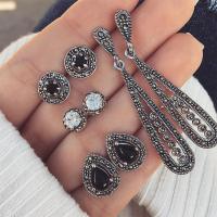 Zinc Alloy Jewelry Sets with Crystal antique silver color plated for woman & faceted & with rhinestone nickel lead & cadmium free 12mm 9mm  Sold By Set