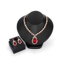 Tibetan Style Jewelry Set, earring & necklace, with Glass, Teardrop, gold color plated, Twisted Piece Chain & for woman & faceted & with rhinestone, more colors for choice, 26x65mm, 17x36mm, Length:Approx 19 Inch, Sold By Set