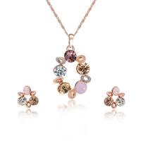 Zinc Alloy Jewelry Sets Stud Earring & necklace rose gold color plated bar chain & for woman & with rhinestone  Length Approx 17.5 Inch Sold By Set