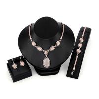Tibetan Style Jewelry Set, bracelet & earring & necklace, with Cats Eye, rose gold color plated, lantern chain & for woman & with rhinestone, 24x54mm, 15x30mm, 14x20mm, Length:10 Inch, 22 Inch, Sold By Set