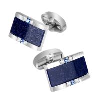 Brass Cufflinks with Lapis Lazuli platinum color plated Unisex & with rhinestone blue Sold By Pair