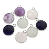 Gemstone Pendant, with Brass, Flat Round, platinum color plated, different materials for choice & faceted, 16x20x7mm, Hole:Approx 1mm, 10PCs/Bag, Sold By Bag