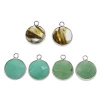 Gemstone Pendant, with Brass, Flat Round, platinum color plated, different materials for choice & faceted, 15x19x6mm, Hole:Approx 1mm, 10PCs/Bag, Sold By Bag
