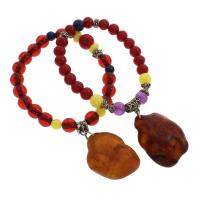 Garnet Bracelet, with Jade Yellow & Amber & Tibetan Style, Unisex & different styles for choice, Sold Per Approx 7.5 Inch Strand