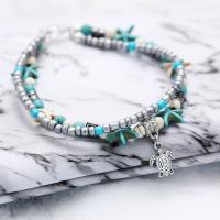 Tibetan Style Anklet, with Turquoise, with 2.3lnch extender chain, Turtle, plated, for woman & 2-strand, nickel, lead & cadmium free, 11mm, Sold Per Approx 9.2 Inch Strand