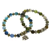 Lace Agate Bracelet, with Tibetan Style, Round, Unisex & faceted, more colors for choice, 8mm, Sold Per Approx 7.5 Inch Strand