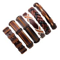 Leather Bracelet Set, with Waxed Cotton Cord, adjustable & for man, brown, Length:Approx 7.8 Inch, 6Strands/Lot, Sold By Lot