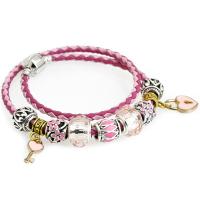 European Bracelet Leather with Crystal & Zinc Alloy plated & for woman & enamel & faceted & with rhinestone &  Sold By Strand