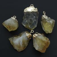 Gelbquarz Perlen Anhänger, mit Messing, Klumpen, verschiedene Größen vorhanden, Bohrung:ca. 2.5mm, 5PCs/Tasche, verkauft von Tasche