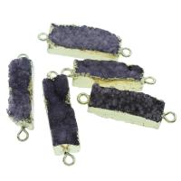 Ice Quartz Agate Connector, with Brass, Rectangle, gold color plated, druzy style & 1/1 loop, 40.5x10x9mm-43x10x13mm, Hole:Approx 2mm, 5PCs/Bag, Sold By Bag