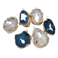 Ice Quartz Agate Pendant, with Brass, gold color plated, druzy style, more colors for choice, 37x43x8mm-25x47x8mm, Hole:Approx 2mm, 5PCs/Bag, Sold By Bag