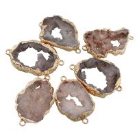 Ice Quartz Agate Connector, with Brass, gold color plated, druzy style & 1/1 loop, more colors for choice, 35x51x7mm-27x45x7mm, Hole:Approx 2mm, 5PCs/Bag, Sold By Bag