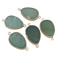 Green Aventurine Connector, with Brass, Teardrop, gold color plated, 1/1 loop, 27x47x6mm, Hole:Approx 2mm, 5PCs/Bag, Sold By Bag