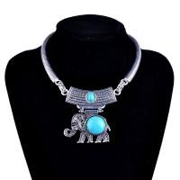Zinc Alloy Necklace with Turquoise & Abalone Shell with 10cm extender chain Elephant antique silver color plated & snake chain & for woman lead & cadmium free Sold Per Approx 13.5 Inch Strand