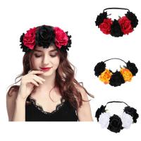 Spun Silk Hair Wreath, with Nylon Cord, Flower, Bohemian style & for woman, more colors for choice, 110x250mm, Sold By PC
