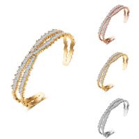 Brass Bracelet & Bangle plated open & for woman & with cubic zirconia nickel lead & cadmium free 60mm Inner Approx 60mm Length Approx 7 Inch Sold By PC