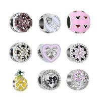 Zinc Alloy European Beads silver color plated & without troll & enamel & with rhinestone & hollow nickel lead & cadmium free 10-14mm Approx 4.5mm Sold By Lot