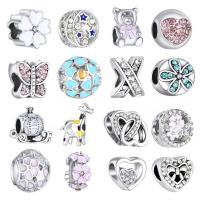 Zinc Alloy European Beads silver color plated & without troll & enamel & with rhinestone & hollow nickel lead & cadmium free 9-10x12-14mm Approx 4.5mm Sold By Lot