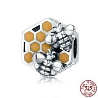 Thailand Sterling Silver European Bead, Bee, without troll & enamel, 12x12mm, Hole:Approx 4.5-5mm, Sold By PC