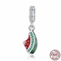 925 Sterling Silver European Pendant, Watermelon, platinum plated, without troll & enamel & with cubic zirconia, 7x22mm, Hole:Approx 4.5-5mm, Sold By PC