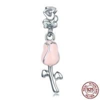 925 Sterling Silver European Pendant Rose platinum plated without troll & enamel Sold By PC