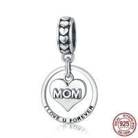 Thailand Sterling Silver European Pendant Heart word mom Mother Day Jewelry & with letter pattern & without troll Sold By PC