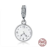 Thailand Sterling Silver European Pendant, Clock, without troll & enamel & with cubic zirconia, 11x22mm, Sold By PC